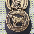 Vintage Lot Of 3 Brass Horse Bridle Medallion Harness Crest Bull Horseshoe Horse