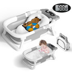Foldable Baby Bathtub W  Digital Thermometer Non Slip Newborn Infant Bath Tub