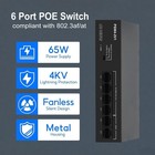 6 Port Ethernet Switch - 4 Poe Ports  2 Uplinks Ports - 10 100mbps - 55 Watt