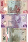Lot Of 3 - 100 - 50 -20 Peso Mexico Bills Uncirculated - New Design -  Billetes