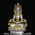 8 4  Od Chinese Silver Gilt Carving Feng Shui Amitayus Budha Of Longevity Statue