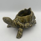 Vintage Ceramic Turtle Planter Green Glazed 