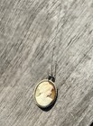 Vintage Antique Genuine Shell Carved Cameo Necklace With Pearls Sterling Silver