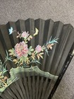 Vintage Oriental Wall Fan Flowers   Butterflies Hand Painted Large 60    X 36   