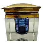 Vintage Art Deco Square Cut Glass Ink Well Hinged Brass Lid 2 25   h