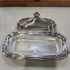 Vintage Newport Gorham 3-piece Silverplate Butter Dish W Etched Glass Insert 