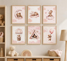 Bear Nursery Wall Art Set Of 6  Teddy Bear Canvas Wall Decor Pink Pictures Ballo