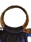 Denim Purse W Button Flowers   Embroidered Stems   Bow Bamboo Handles 1970 Vtg