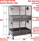 Xlarge 2-stacker Bird Parrot Breeder Rolling Cage African Grey Cockatiel Amazon