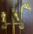 Vintage Brass Equestrian Horse Head 4 Piece Fire Place Tool Set Used   Tarnished