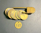 Lot Of 22 Vtg Brass Coal Miner Safety Tags And 4 1 2  Brass Safety Pin