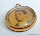 Antique Victorian Portrait Of Man Yellow Gold Filled  Mourning Pendant