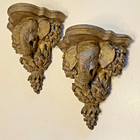 Pair Of Small Resin Elephant Head Wall Shelf Sconces  Vintage Bronze Look  6    H