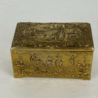 Vintage Ornate Signed Brass Hinged Jewelry Trinket Box Lined