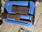 Vintage Hand Carved Wood Folding   Expanding Decorative Book Ends Farmhouse Boho