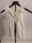 White Unisex Baby   Toddler Short Dress Square Neck Flutter Sleeve Button