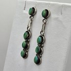 Long Vintage Sterling Silver Green Turquoise Petite Point Earrings 925 Zuni 1 5 