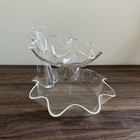 Vintage Mid-century Lucite Two Tier Pedestal Snack Party Bowl Scalloped Edge