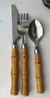 24 Piece Or 8 Settings  Faux Bamboo Handle Stainless Flatware Tiki Silverware