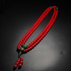 Rare Tibetan Red Old Colored Glaze Dzi Buddha Beads Amulet Necklace J0425