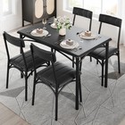 Space-saving 5 Piece Dining Table Set Rectangular Table   4 Upholstered Chairs