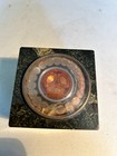 Antique Brass   Green Marble Box Ink Well With Decorated Top - No Glass Insert