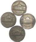 Ww2 Silver Lot Of 4 Jefferson War Nickels 5 Cent 1942-45 Coins Free Post