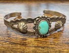 Vintage Southwest Bell Trading Post Silver Turquoise Cuff Bracelet - Harvey Era