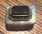 Vtg Mexican Sterling Silver Tiny Pill   Trinket Box W  Onyx Center   Marcasites