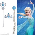 Princess Elsa Dress Cosplay Party Dress Up   Free Crown Wand Braid Set 