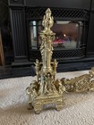 Lg Ornate Antique Brass Andirons Fireplace Fender Set French Style 17 Inch Heavy