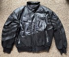 Budweiser Excelled 90s Mens Leather Bomber Black Bud Racing Full Zip Jacket - Lg