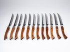 Unused Set Of 12 Vintage Carvel Hall Stainless Wood Handle Steak Knives Nos