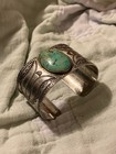 Antique Native American Navajo Turquoise Ingot Silver Cuff Bracelet Early 1900 s