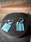 Aqua Blue Facted Glass Bead Gradual Silver Tone Link Necklace Earring Set
