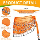 12pcs Belly Dance Hip Scarf Skirt Wrap 128 Silver Coins Chiffon Sequin Halloween