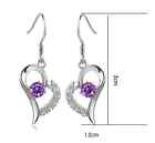Silver Amethyst Crystal Heart Purple Pendant Necklace Drop Earrings Set Gift P7