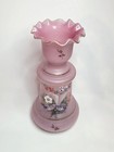 French Antique Victorian Pink Opaline 7 5  Vase Hand-painted Hand-blown Glass