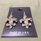 Fleur-de-lis Dangle drop Hook Earrings Silver Gold Black No Stone Usa Made