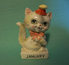 Vintage Norcrest Japan Kitty Cat Birthday Month January Ceramic Figurine   A-575
