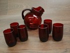 Royal Ruby Tilt Ball Jug   Pitcher With 6 Glasses Anchor Hocking 1938  Redb33