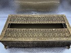 Vintage Gold Filigree Hollywood Regency Rose Vanity Tissue Box Holder