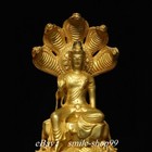 10 2  Old Tibet Pure Bronze Gilt Buddhism 5-heads Snake Naga Kanya Buddha Statue