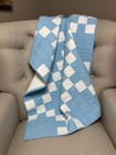 Handmade Baby Quilt     Baby Blue And Cream     100  Cotton Crib Blanket     Soft Baby