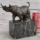 Rhinoceros Rhino Bronze Metal Sculpture Statue Bookend Figure Marble Base Decor