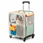 Rolling Pet Backpack Carrier Breathable Dog Cat Shoulder Bag With Wheels Zipped