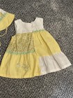 Vintage Baby Girls Yellow White Butterfly Print Patchwork Dress With Hat Sz 24m