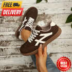 Womens Platform Sneakers Lace Up Low Top Casual Trainers Shoes Beige Brown Flat