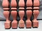 Vintage Set 5 Brick Red 20  Wood Turned Spindle Porch Balusters Old 908-24b
