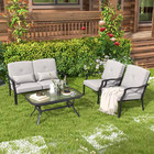2 Piece Outdoor Loveseat Patio Furniture Set  Metal Loveseat W  Cushions  Lumbar